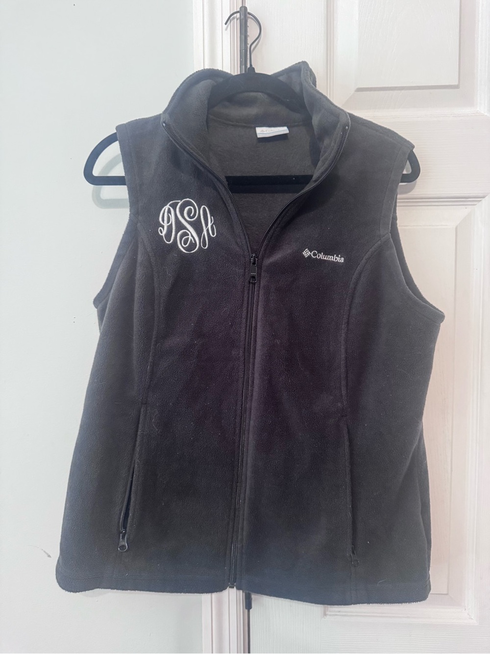 Columbia Black Fleece Vest with Monogram
